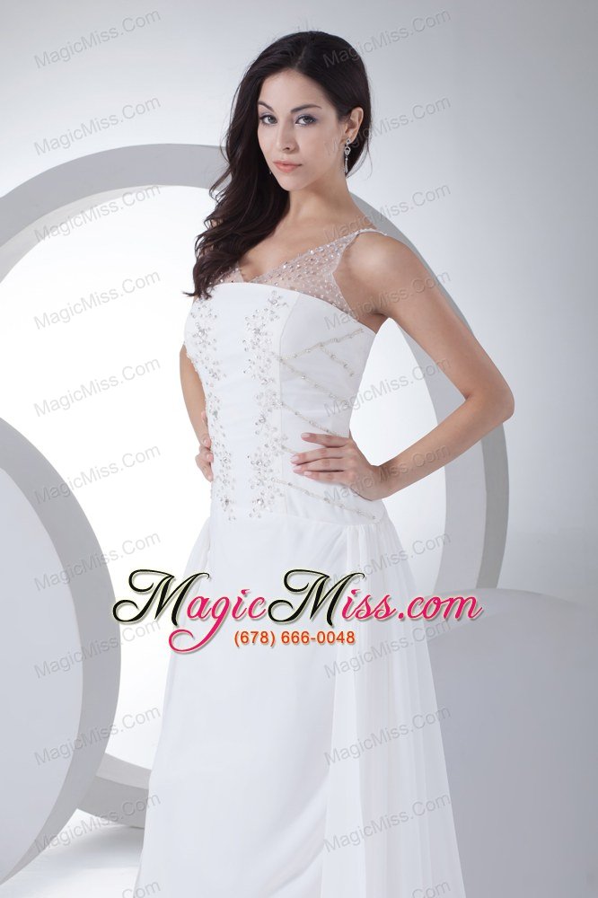 wholesale column v-neck appliques chiffon wedding dress