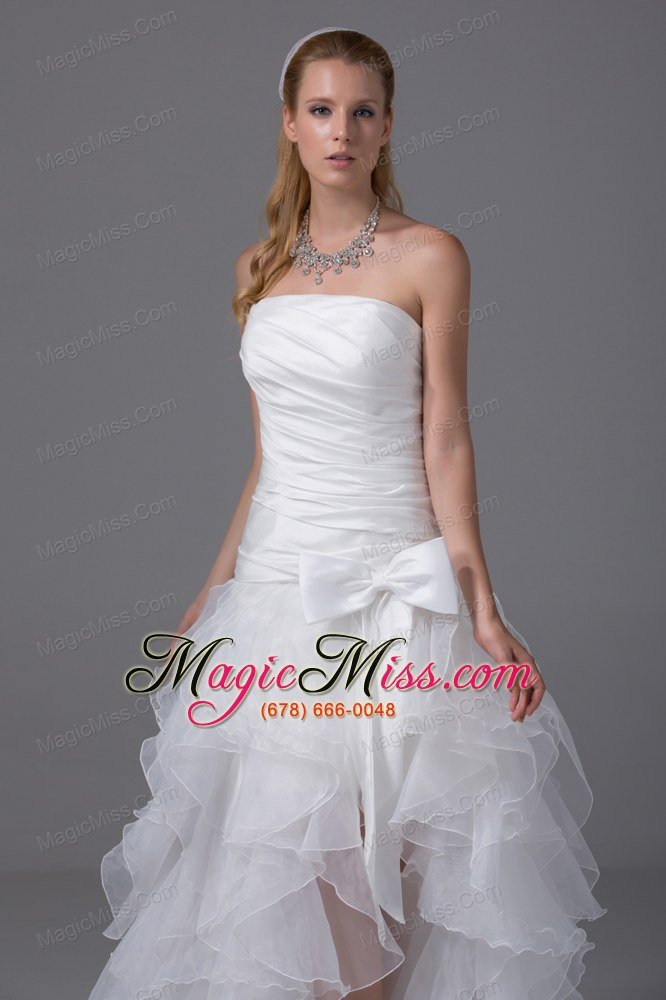 wholesale high-low strapless ruching bow organza wedding dress