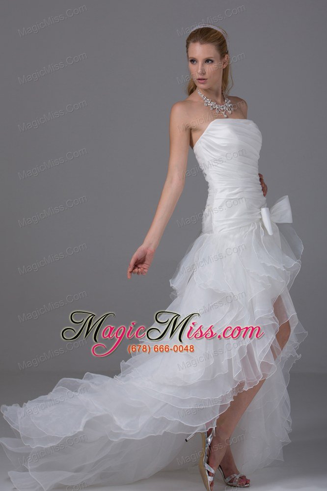 wholesale high-low strapless ruching bow organza wedding dress