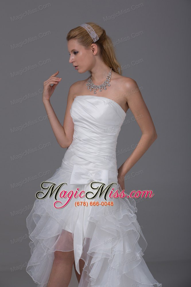 wholesale high-low strapless ruching bow organza wedding dress