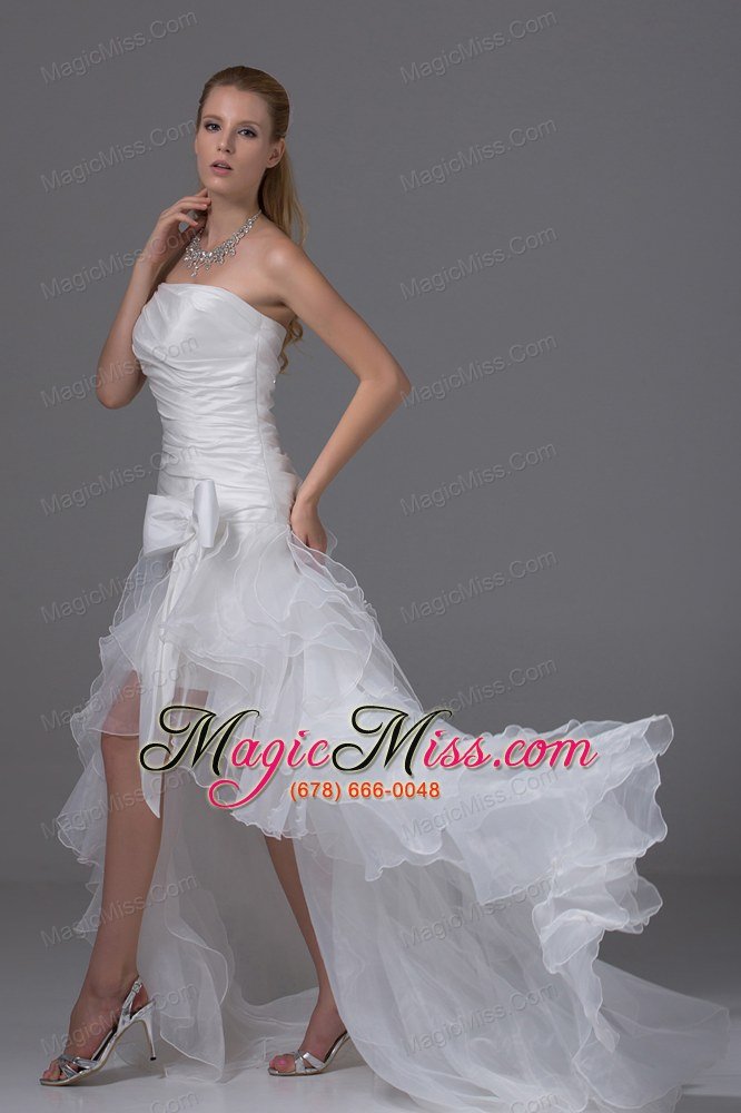 wholesale high-low strapless ruching bow organza wedding dress