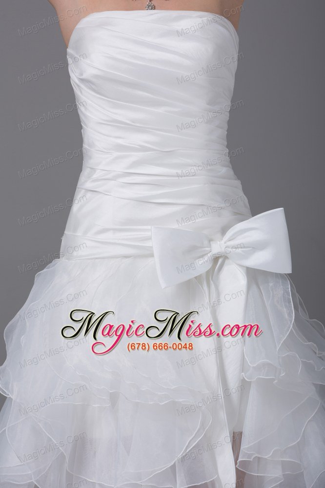 wholesale high-low strapless ruching bow organza wedding dress