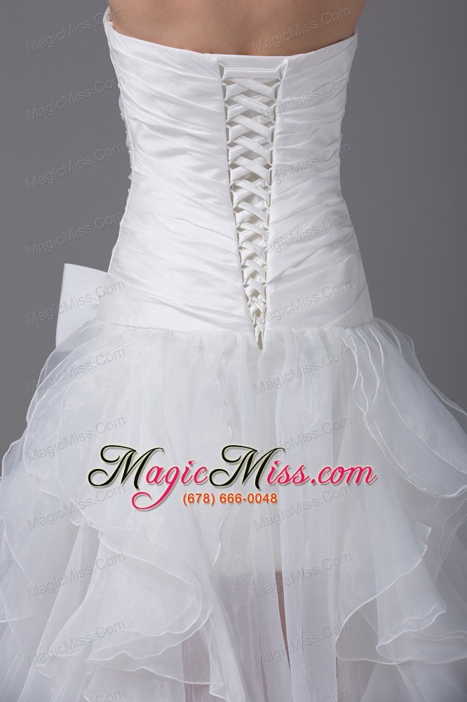 wholesale high-low strapless ruching bow organza wedding dress