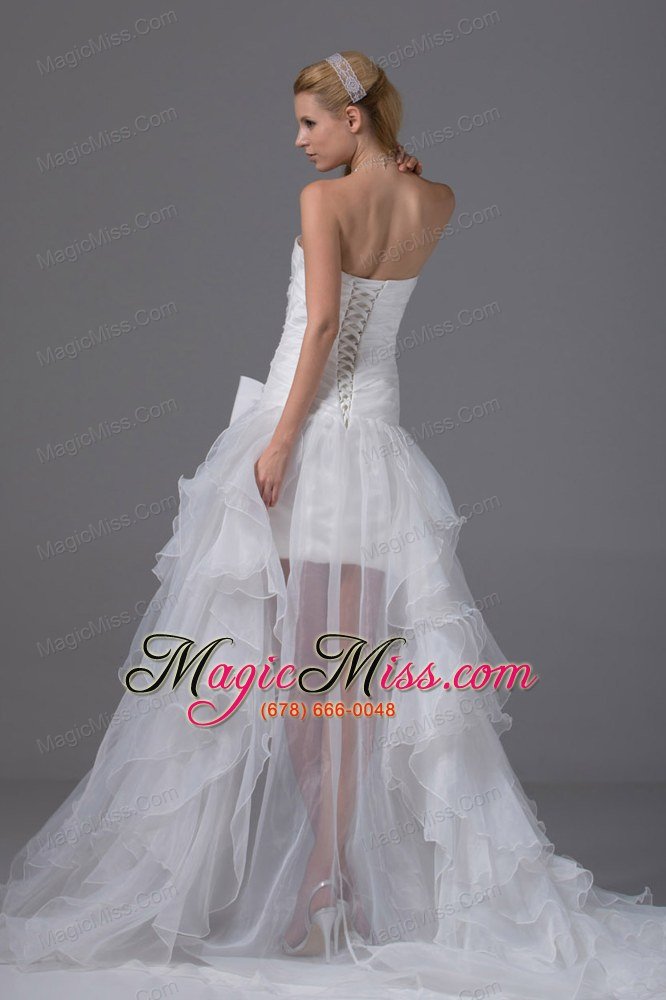 wholesale high-low strapless ruching bow organza wedding dress