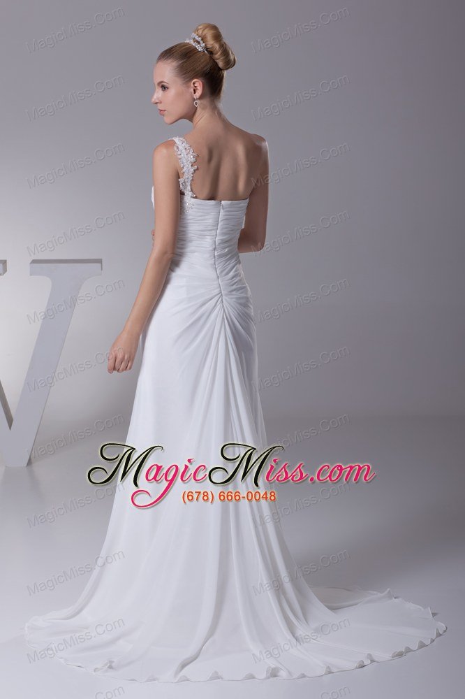 wholesale one shoulder high slit ruching appliques wedding dress