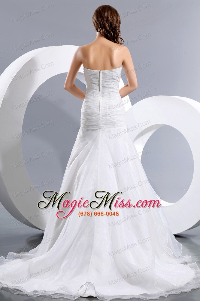 wholesale elegant a-line strapless court train taffeta and organza ruch and hand made flower wedding dress