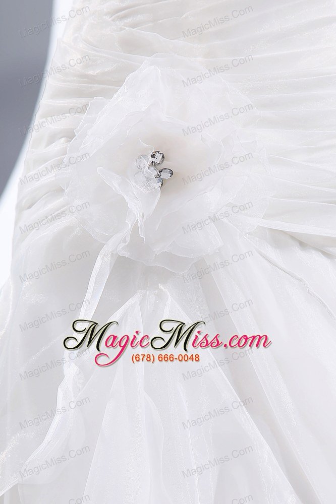 wholesale elegant a-line strapless court train taffeta and organza ruch and hand made flower wedding dress