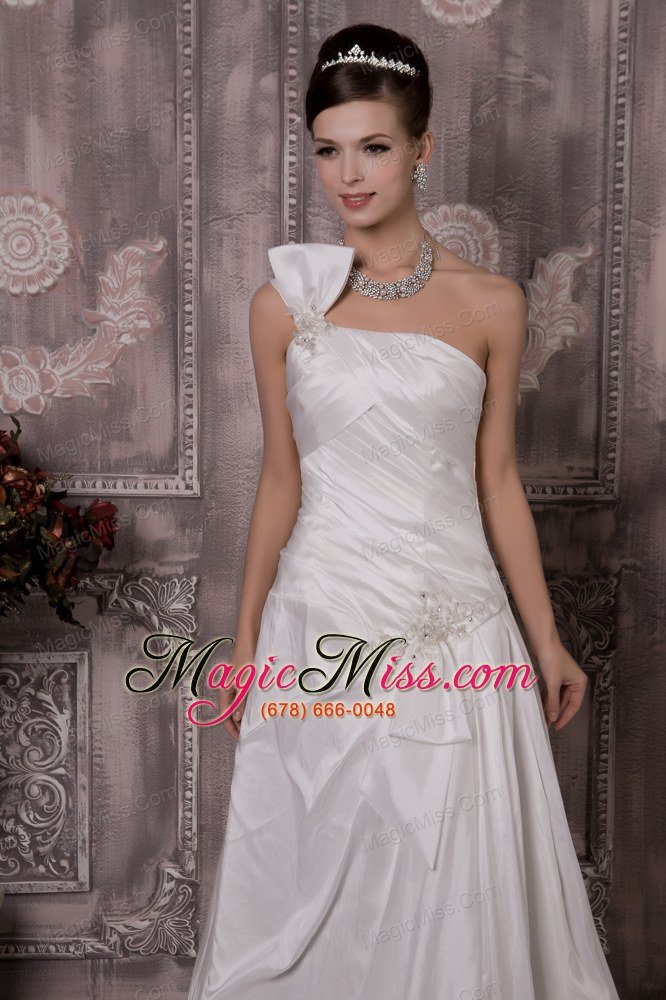 wholesale luxurious a-line one shoulder court train elastic woven satin appliques wedding dress