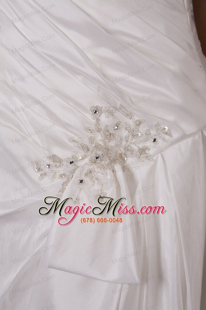 wholesale luxurious a-line one shoulder court train elastic woven satin appliques wedding dress