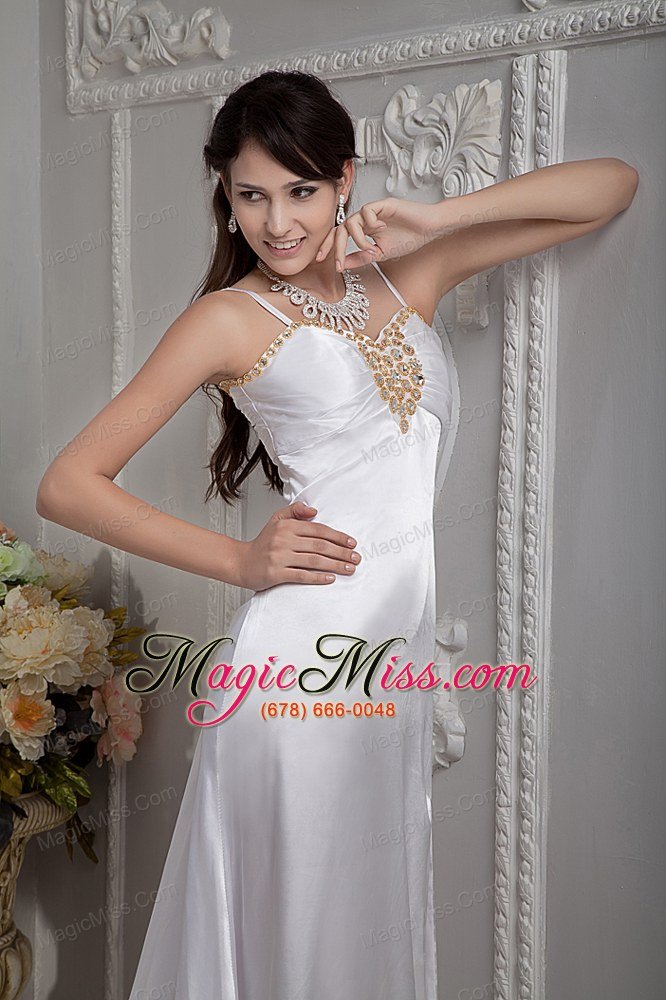 wholesale popular column straps brush train elastic woven satin beading and ruch wedding dress