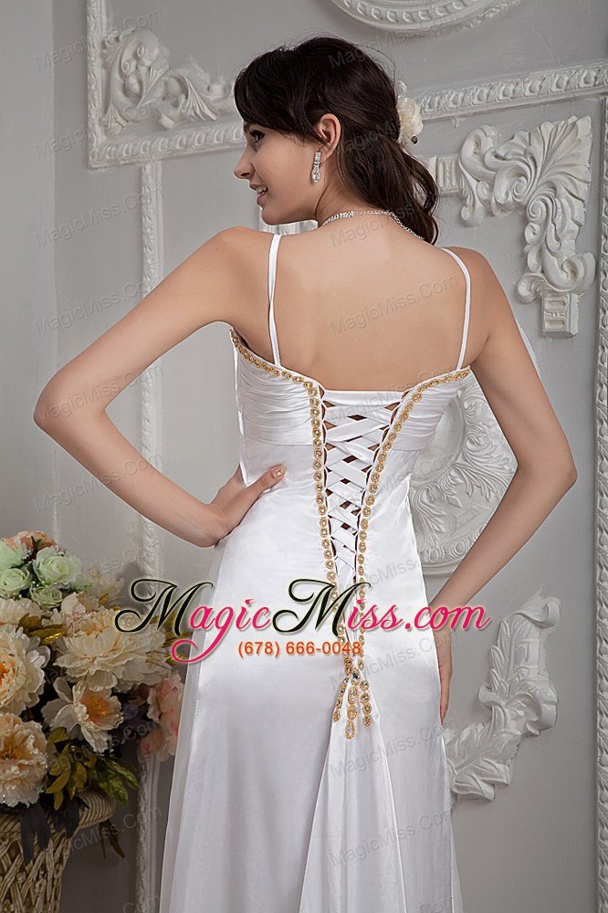 wholesale popular column straps brush train elastic woven satin beading and ruch wedding dress