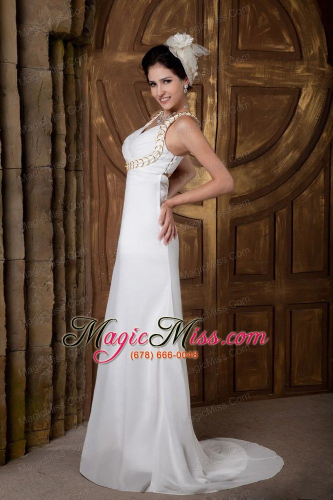 wholesale customize empire v-neck brush train chiffon ruch wedding dress