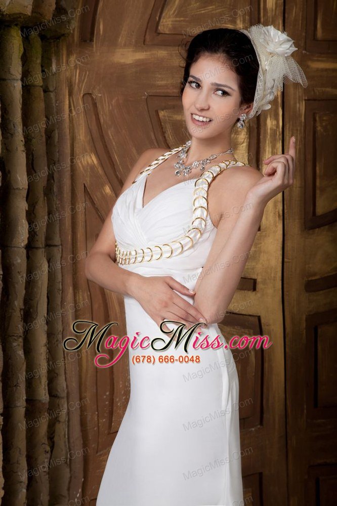 wholesale customize empire v-neck brush train chiffon ruch wedding dress