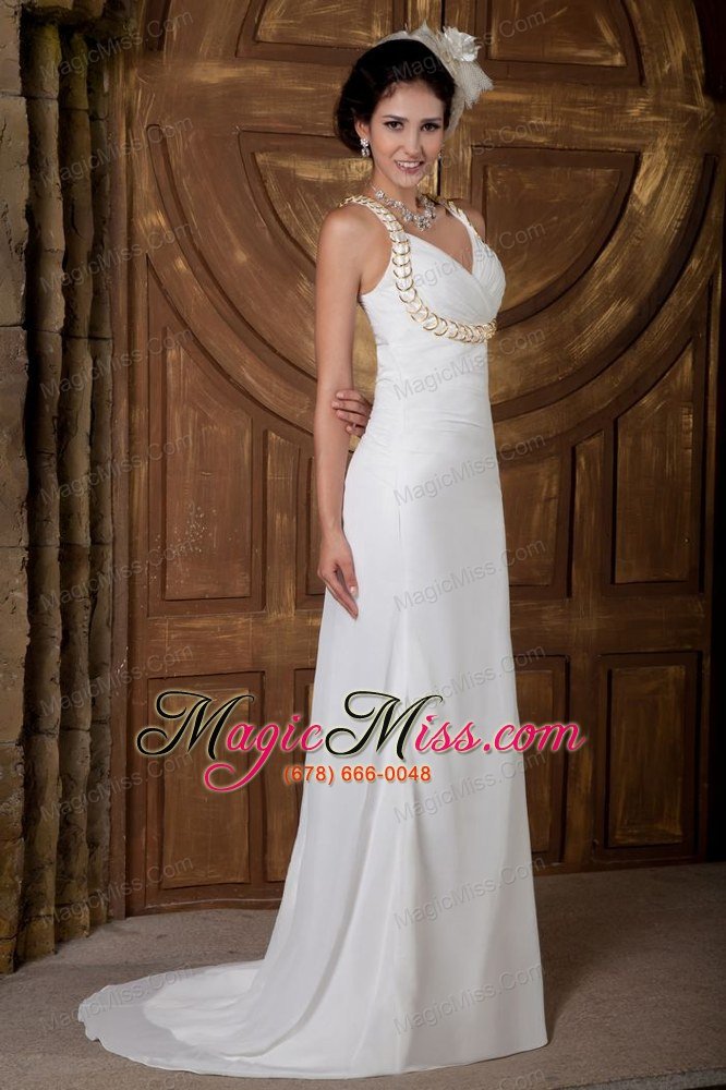 wholesale customize empire v-neck brush train chiffon ruch wedding dress