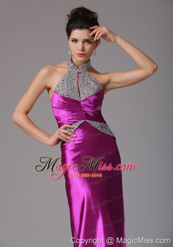 wholesale fuchsia halter beaded decorate prom evening dress with floor-length in arkansas