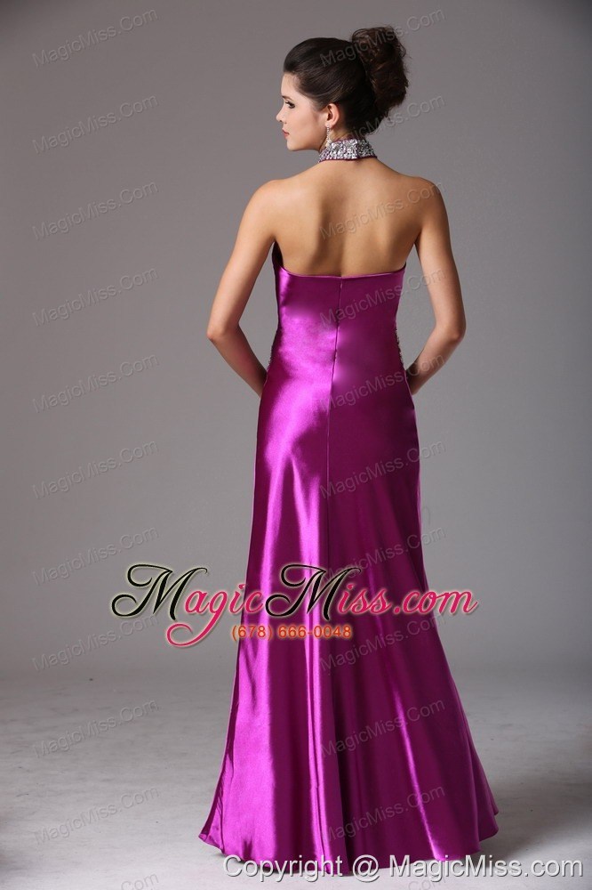 wholesale fuchsia halter beaded decorate prom evening dress with floor-length in arkansas