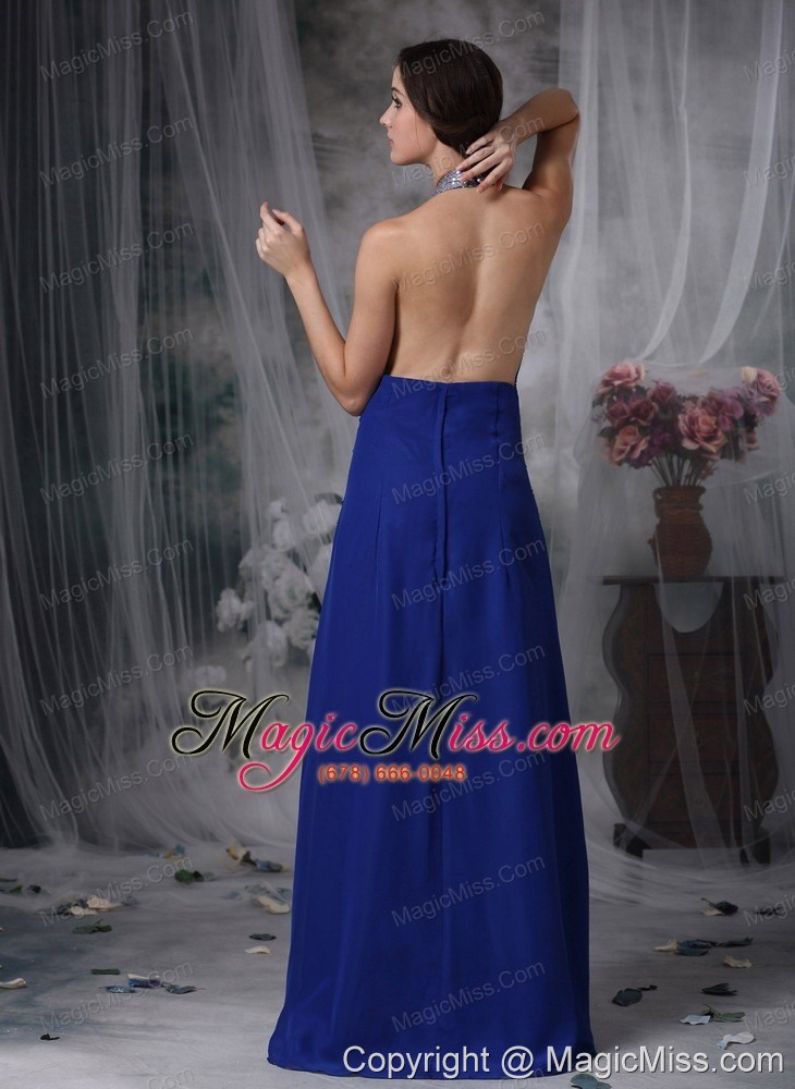 wholesale blue column halter floor-length chiffon beading prom dress