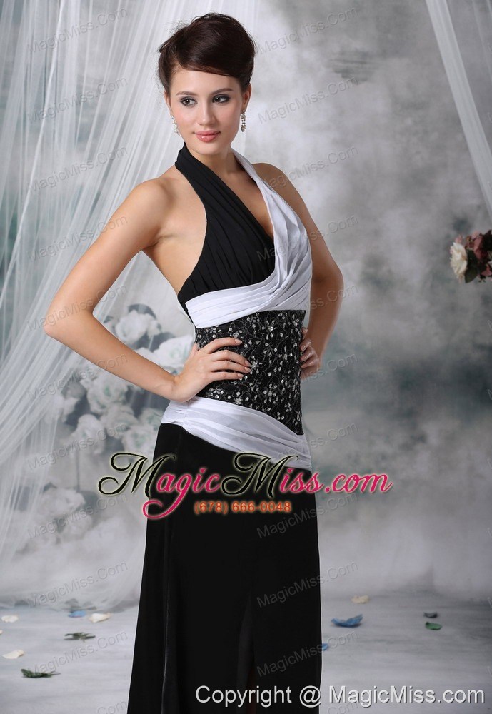 wholesale forest city iowa halter beaded decorate wasit chiffon and satin white and black floor-length for 2013 prom / evening dress