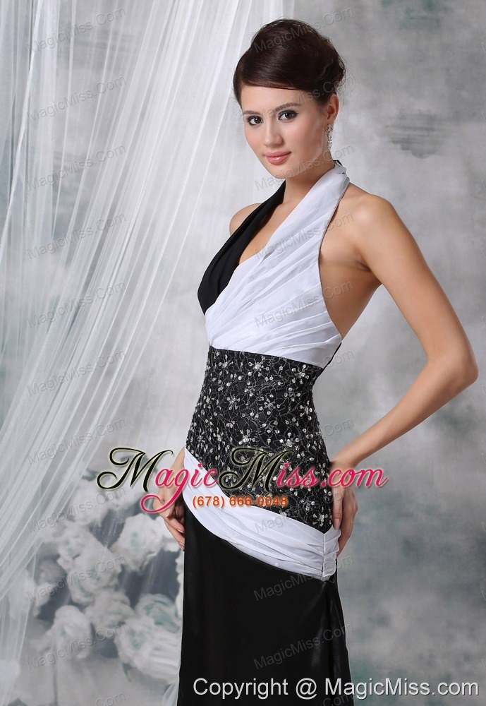 wholesale forest city iowa halter beaded decorate wasit chiffon and satin white and black floor-length for 2013 prom / evening dress