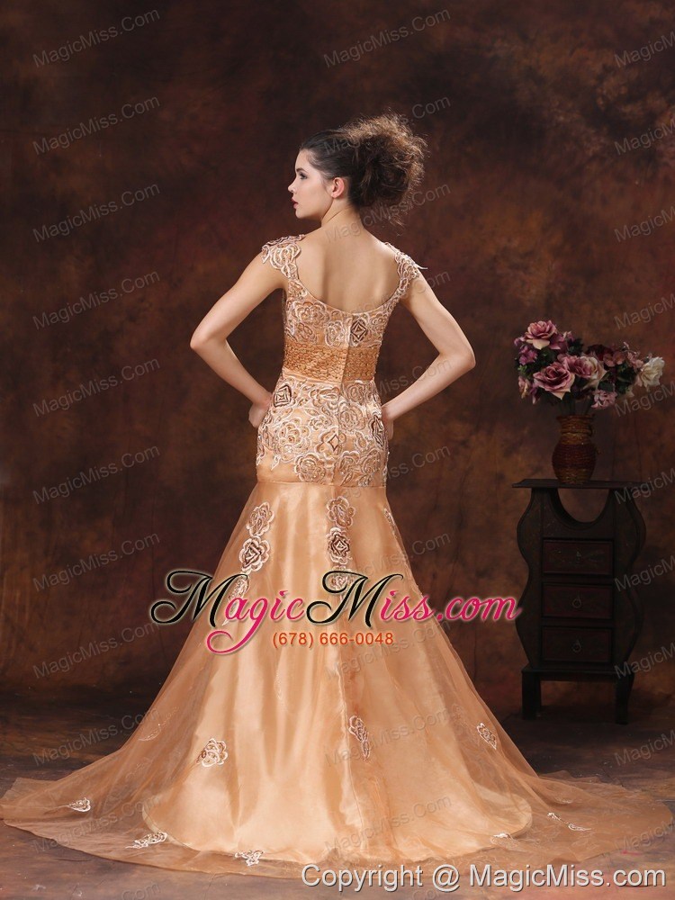 wholesale brown embroidery square 2013 prom dress with organza in puerto