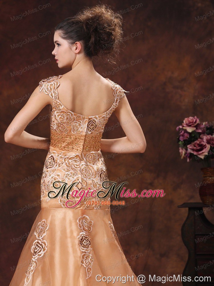 wholesale brown embroidery square 2013 prom dress with organza in puerto