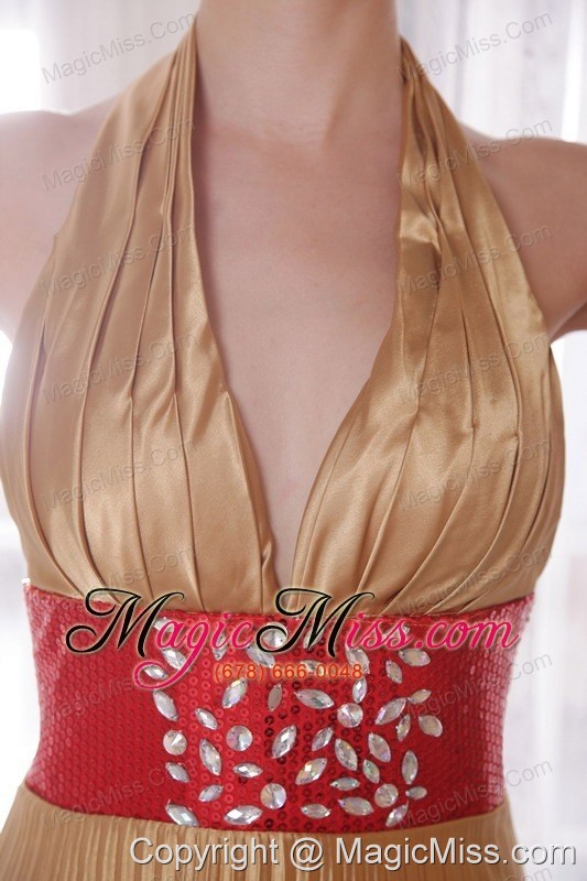 wholesale popular empire halter brush train elastic woven satin rhinestones prom dress