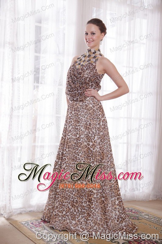 wholesale sexy empire high-neck brush train leopard beading prom dress