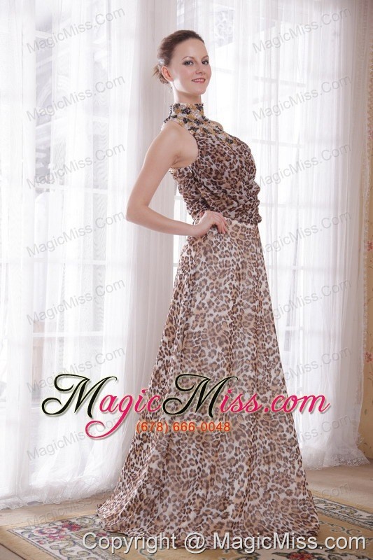 wholesale sexy empire high-neck brush train leopard beading prom dress