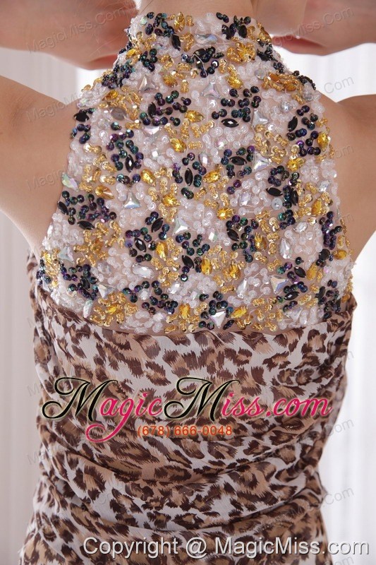 wholesale sexy empire high-neck brush train leopard beading prom dress