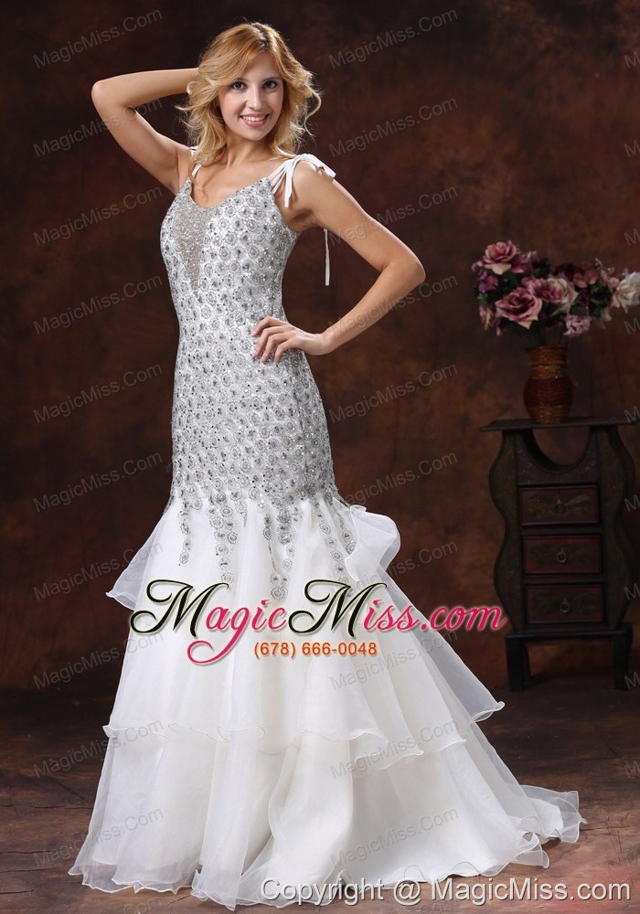 wholesale unique memraid straps lace prom dress with ruffled layers for custom made