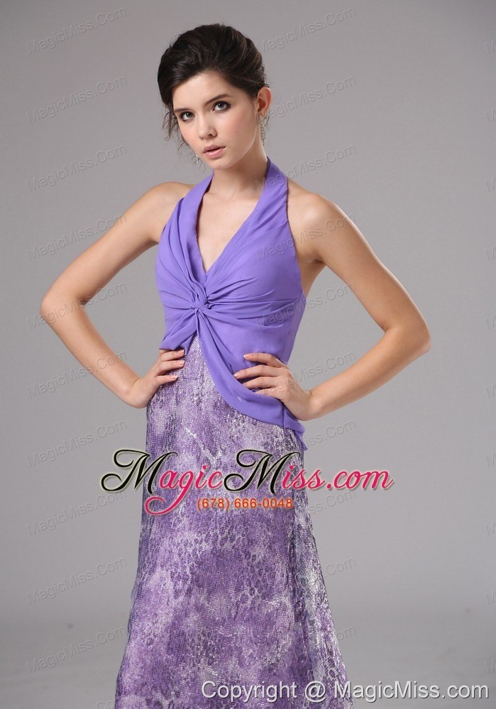 wholesale purrple custom made halter ruched bodice for rrom dress in california