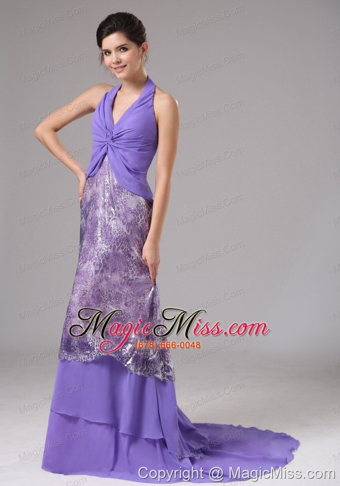 wholesale purrple custom made halter ruched bodice for rrom dress in california