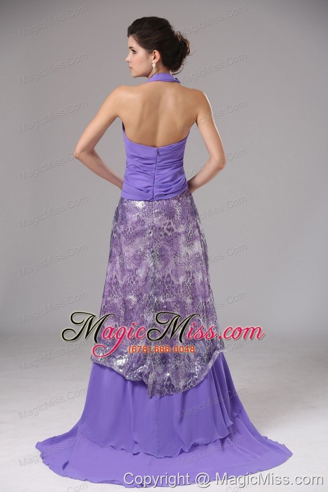 wholesale purrple custom made halter ruched bodice for rrom dress in california