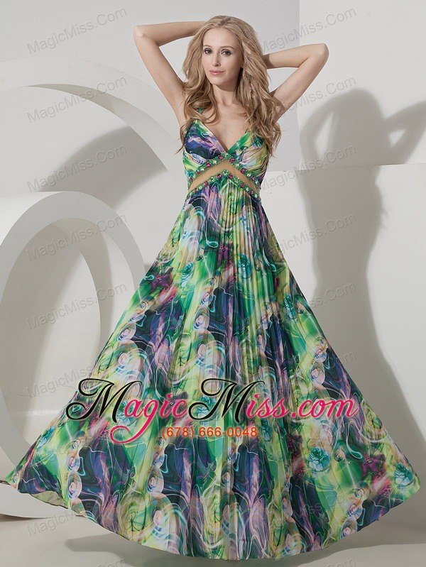 wholesale colorful empire straps floor-length printing beading prom dress