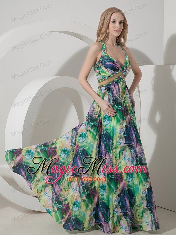 wholesale colorful empire straps floor-length printing beading prom dress