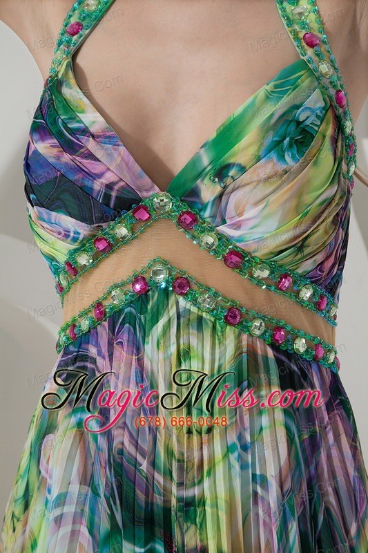 wholesale colorful empire straps floor-length printing beading prom dress