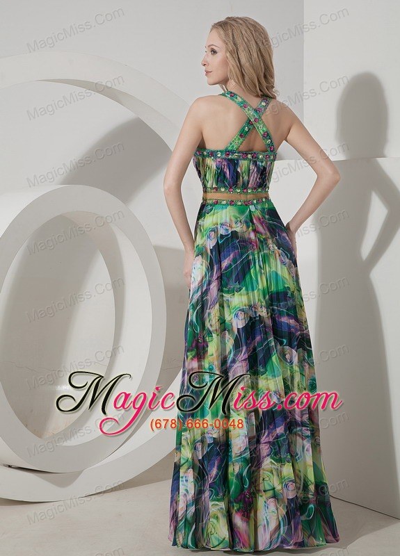 wholesale colorful empire straps floor-length printing beading prom dress