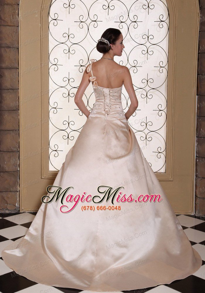 wholesale one shoulder champagne ball gown wedding dress for 2013 hand made flowers and embroidery on satin