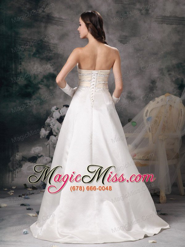 wholesale white and champagne a-line sweetheart brush train satin beading wedding dress