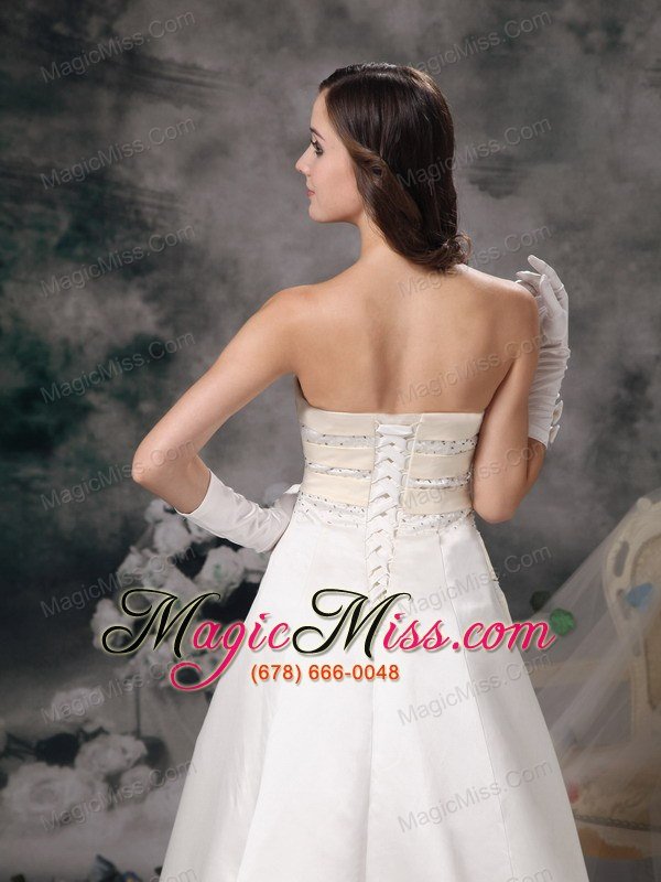 wholesale white and champagne a-line sweetheart brush train satin beading wedding dress