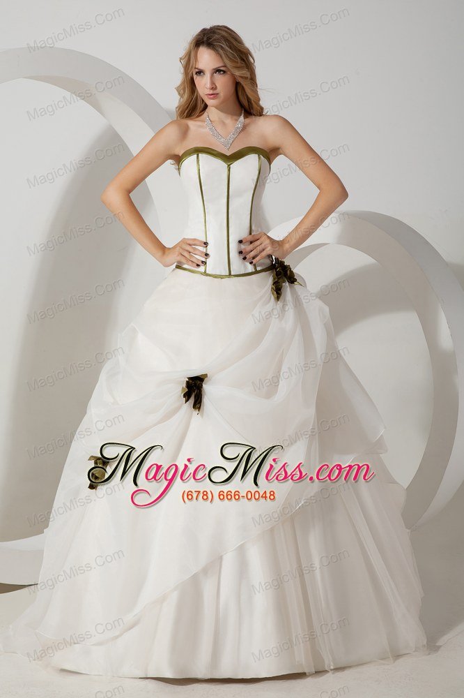 wholesale white ball gown sweetheart brush train organza hand made flowers prom / evening dress