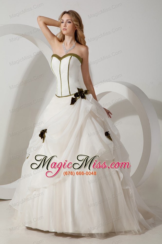 wholesale white ball gown sweetheart brush train organza hand made flowers prom / evening dress