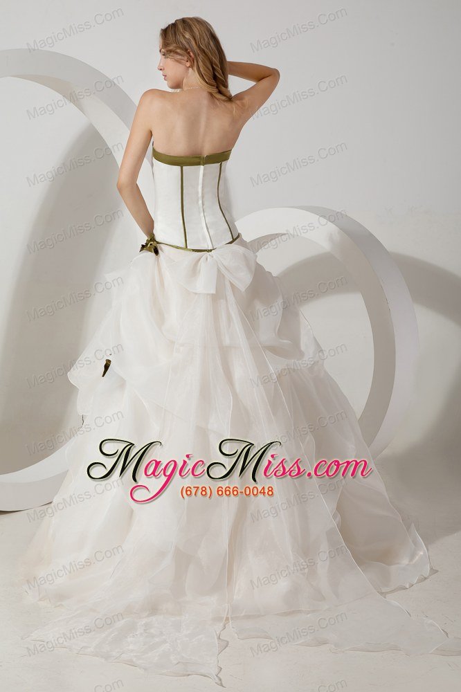 wholesale white ball gown sweetheart brush train organza hand made flowers prom / evening dress