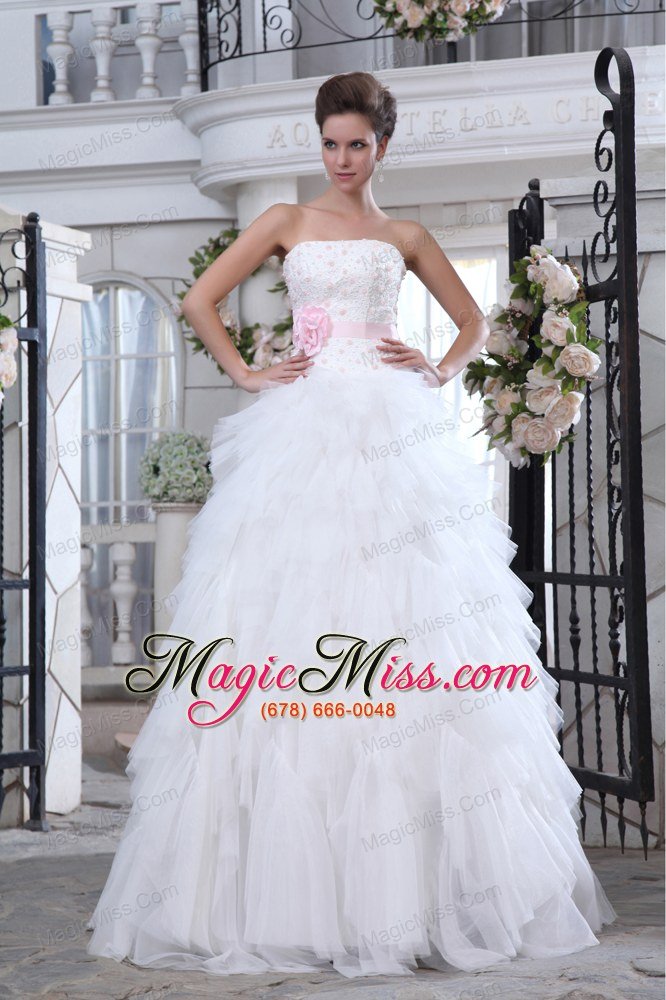 wholesale brand new a-line strapless brush train tullebeading and appliques wedding dress