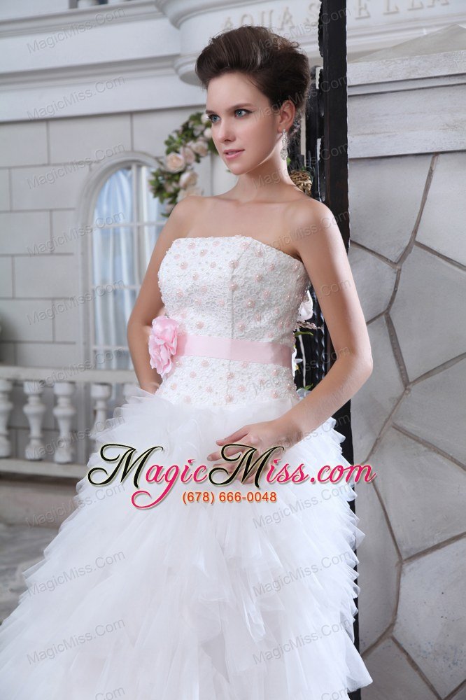 wholesale brand new a-line strapless brush train tullebeading and appliques wedding dress