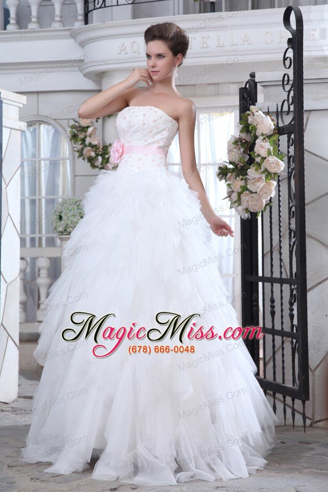 wholesale brand new a-line strapless brush train tullebeading and appliques wedding dress