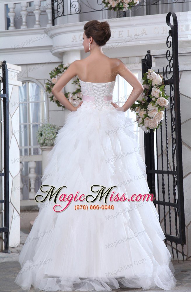 wholesale brand new a-line strapless brush train tullebeading and appliques wedding dress