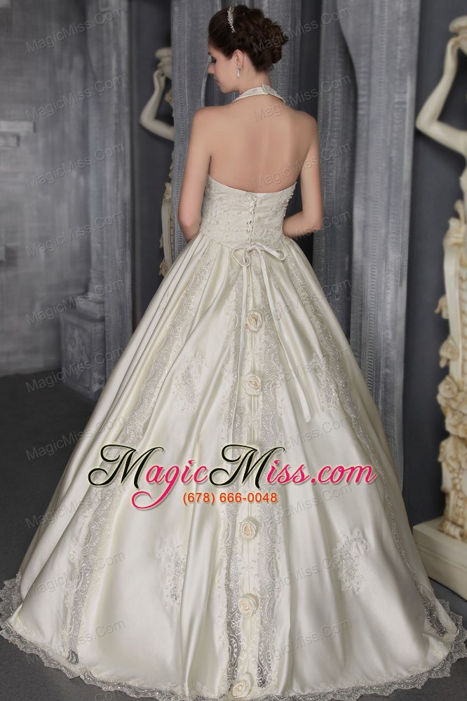 wholesale fashionable a-line/princess halter brush/sweep satin lace and beading wedding dress