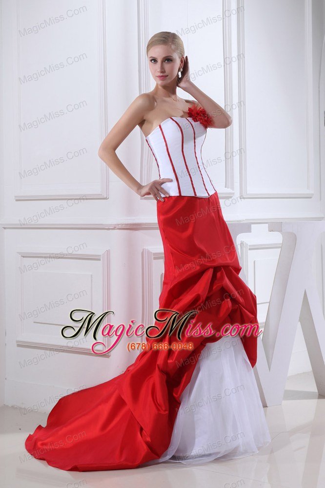 wholesale pick-ups mermaid strapless hand made flower court train red wedding dress