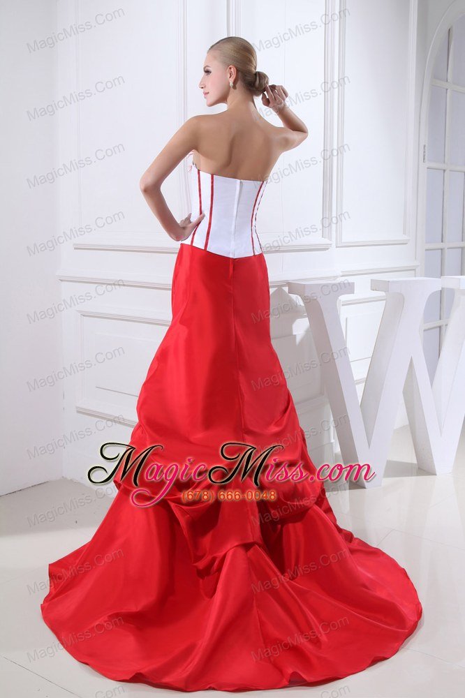 wholesale pick-ups mermaid strapless hand made flower court train red wedding dress